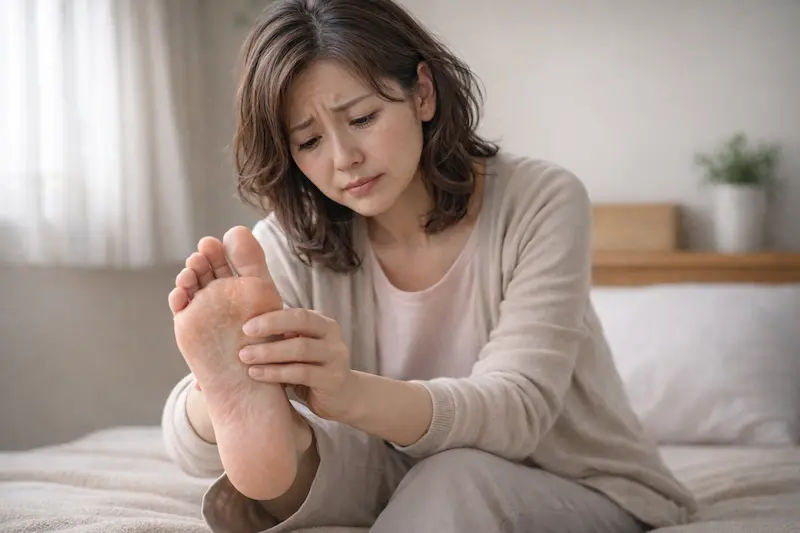 足裏の乾燥に悩む様子