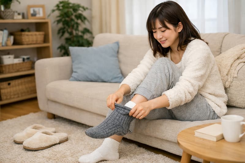 靴下を2枚履きする様子