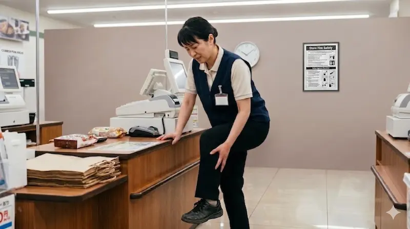 辛そうに脚を押さえる女性