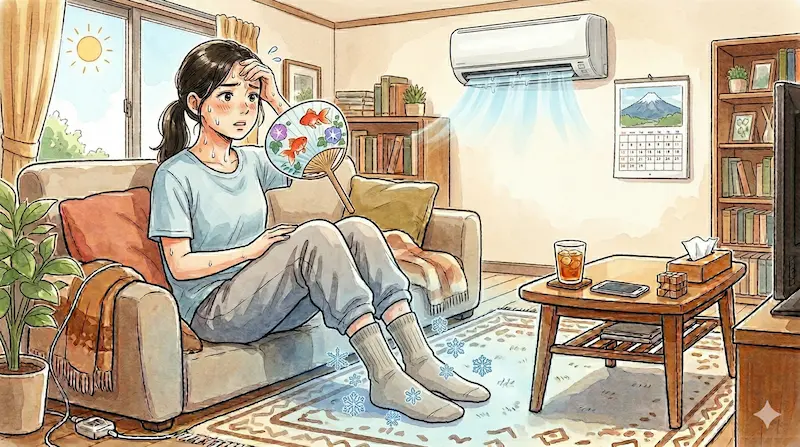 汗をかきつつ足が冷えている様子