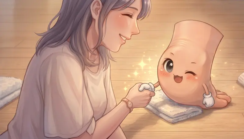 女性がかかとケアを始める様子