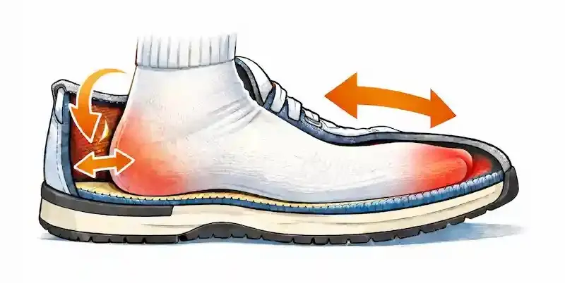 靴の中で靴下がこすれる様子