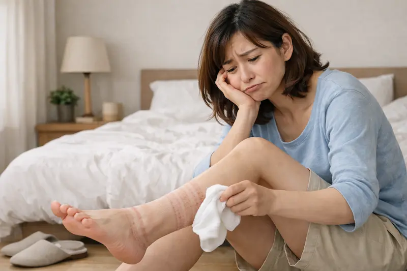 足に残った靴下の跡