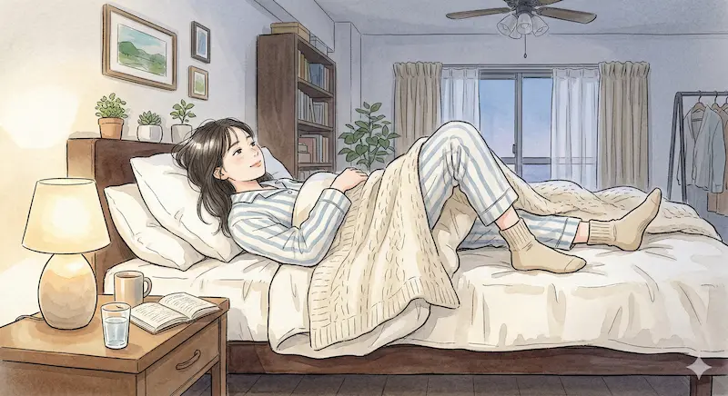 靴下を履いたまま寝る様子