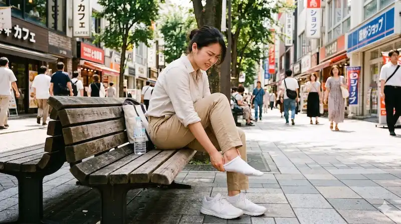 靴下が蒸れて困っている様子