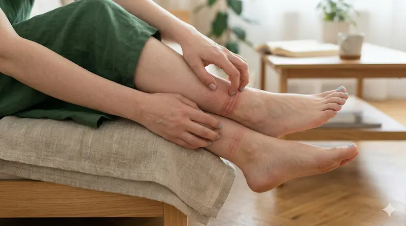 靴下の締め付けあとがかゆい様子