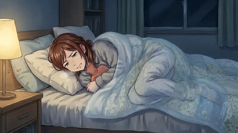 足が冷えて眠れない様子