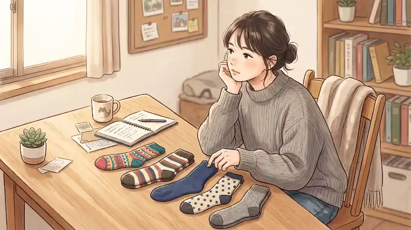 靴下を比べている様子